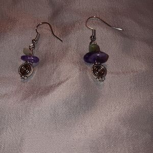 Purple and green beaded earrings